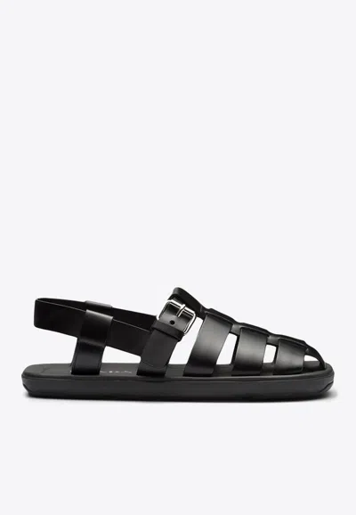 PRADA INTERWOVEN STRAPS LEATHER SANDALS