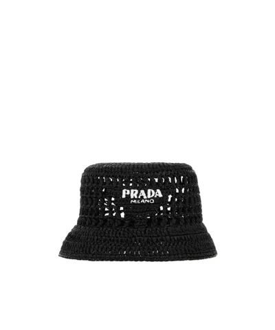Prada Interwoven Sun Hat In Black