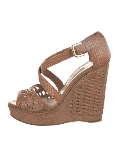 Pre-owned Prada Intrecciato Weave Leather Sandals In Brown