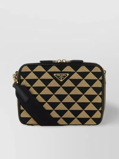 Prada Symbole Tasche Aus Besticktem Stoff In Black/beige