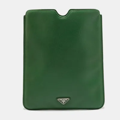 Pre-owned Prada Ipad Case Green Saffiano Leather