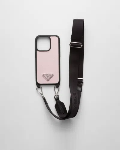 Prada Saffiano Leather Cover For Iphone 15 Pro In Alabaster