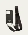 Prada Saffiano Leather Cover For Iphone 15 Pro In Nero