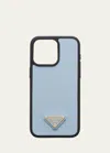 Prada Iphone 15 Pro Max Leather Case In Light Blue
