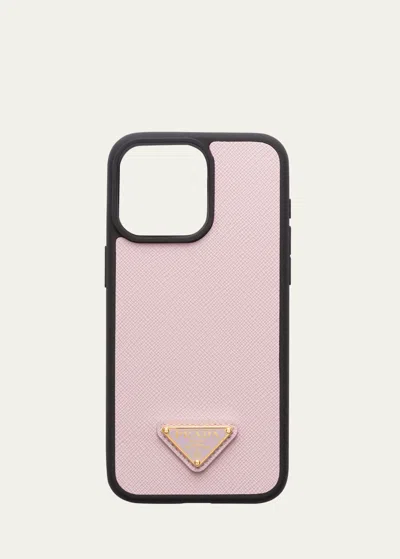 Prada Iphone 15 Pro Max Leather Case In Alabaster Pink