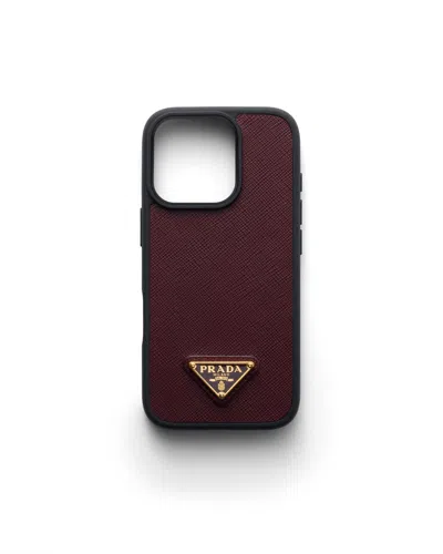 Prada Iphone-16-pro-hülle Aus Saffiano-leder In Burgundy