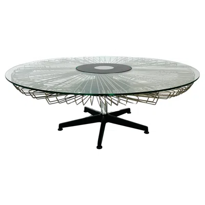 Pre-owned Prada Italian Rotating Glass And Metal Coffee Table Designed For , 1990s. In Gray