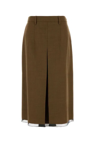 Prada Italian Wool Midi Skirt In Brown