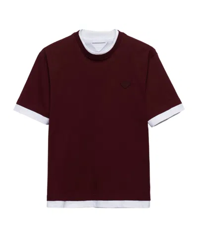 Prada Item O-neck Short-sleeved T-shirt In Garnet Red
