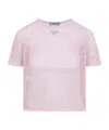 Prada Triangle Logo Net Cropped T-shirt In Pink