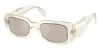 Prada Ivory Mirror Silver Rectangular Ladies Sunglasses Pr 17wsf 19x30n 51 In White