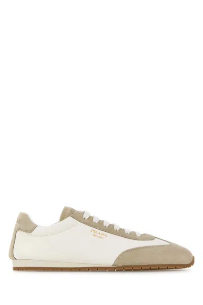 Prada Ivory Beige Lace-up Sneakers In Multi