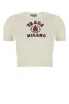 Prada Women Ivory Cashmere Sweater In Bianco+amaranto