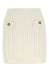 Prada Mini Skirt With Elastic Waist And Decorative Buttons In White
