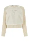 Prada Shearling And Alpaca Crew Neck Sweater In Off White