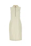 Prada Half-zip Silk-blend Midi Dress In Off White