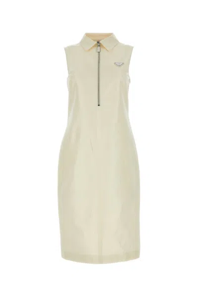 Prada Half-zip Silk-blend Midi Dress In White