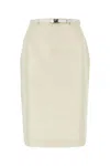Prada Logo-buckle Straight Faille Skirt In White