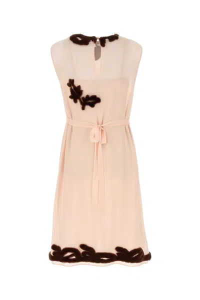 Prada Ivory Georgette Dress In Pink