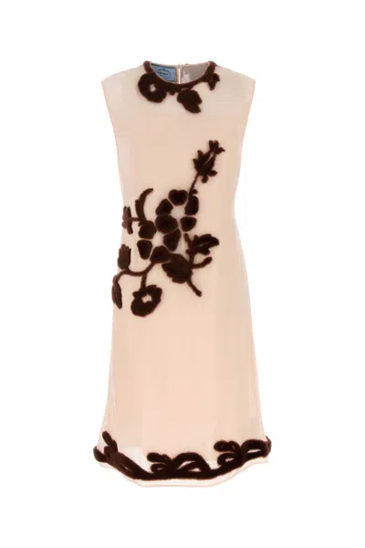 PRADA WHITE EMBROIDERED GEORGETTE DRESS