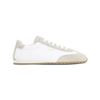 PRADA IVORY GREY LEATHER SNEAKERS