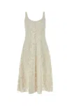 Prada Lace Overlay A-line Silhouette Midi Dress In Neutral
