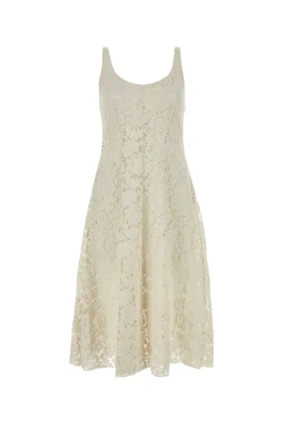 Prada Ivory Lace Dress In Neutral