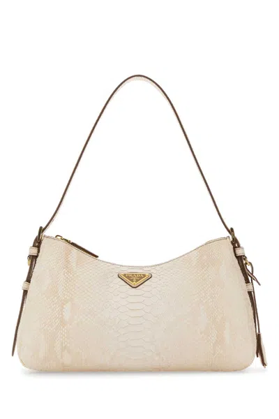 Prada Ivory Leather Aimã©e Shoulder Bag In Sand