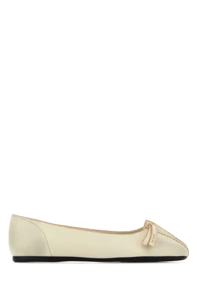 Prada Ivory Leather Ballerinas In Animal Print