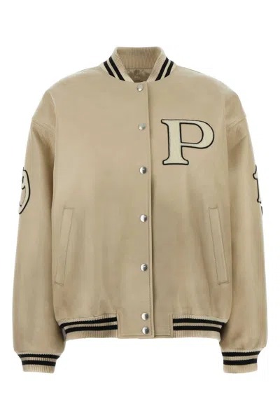 PRADA PRADA IVORY LEATHER BOMBER JACKET