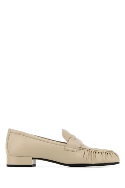 Prada Leather Loafers Low Heel Penny Strap In Neutral