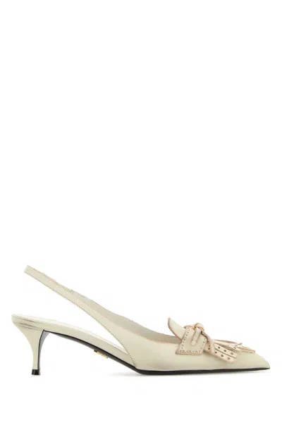 Prada Ivory Leather Pumps With 5.5 Cm Heel In White