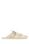Prada Women Ivory Leather Shuffle Slippers