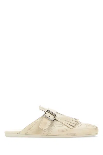 Prada Ivory Leather Shuffle Slippers