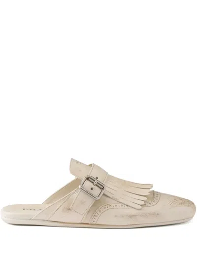 Prada Ivory Leather Shuffle Slippers