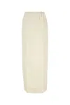 Prada Linen Skirt With Elastic Waistband And Front Slit In Neutral