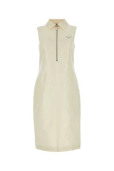 Prada Half-zip Silk-blend Midi Dress In White