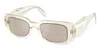 Prada Ivory Mirror Silver Rectangular Ladies Sunglasses Pr 17wsf 19x30n 51 In White