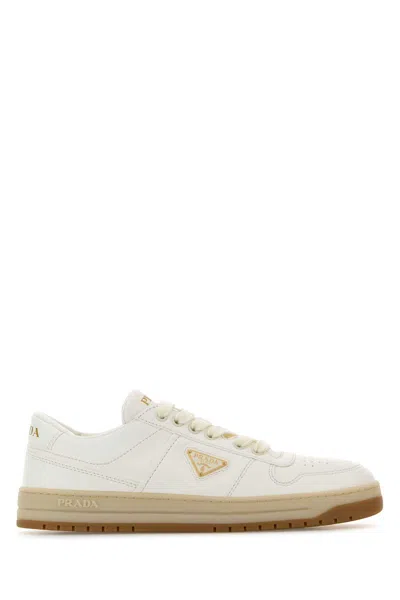 Prada Ivory Nappa Leather Downtown Sneakers In White