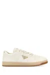 Prada Ivory Leather Lace-up Sneakers In White