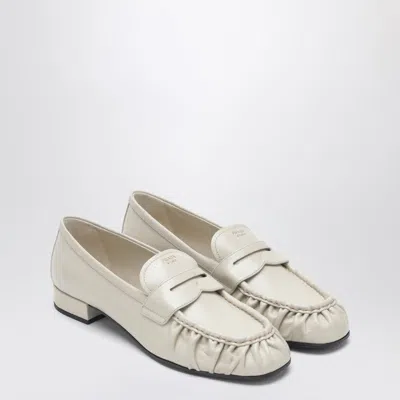 Prada Ivory Ruched Loafer With Logo In White