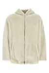 Prada Drawstring Hood Shearling Jacket In White