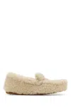 Prada Triangle Logo Shearling Loafers In Naturale