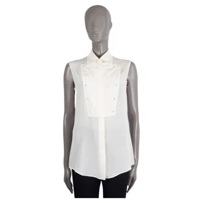 Pre-owned Prada Ivory Silk 2016 Bib Front Sleeveless Crepe Blouse Shirt S In White