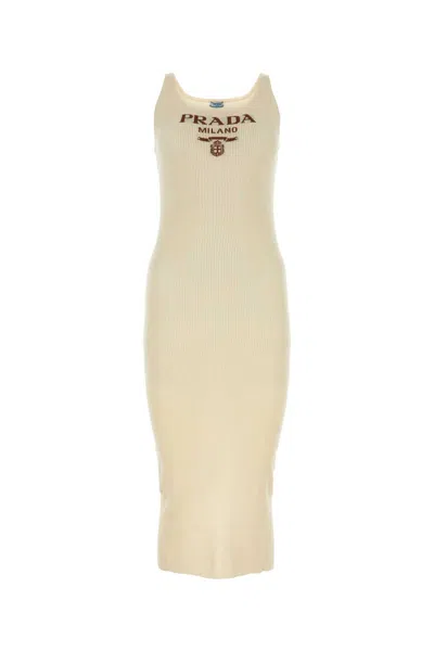 Prada Ivory Silk Dress In Neutral