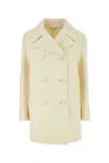 Prada Ivory Wool Blend Coat In Avorio