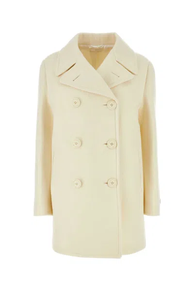 Prada Ivory Wool Blend Coat In Neutral