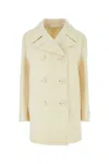 Prada Ivory Wool Blend Coat In Off White