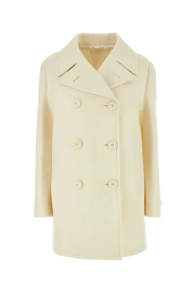 PRADA PRADA IVORY WOOL BLEND COAT