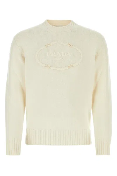 Prada Ivory Wool Blend Sweater In Bianco